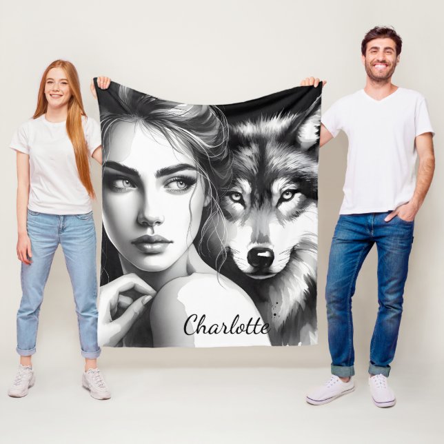 Cobertor De Velo Mulher nativa se liga com lobo nobre (In Situ)