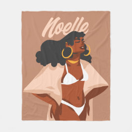 Cobertor De Velo Mulher Negra, Bikini Branco, Pronta para Praia