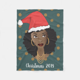 Cobertor De Velo Mulher Negra, Chapéu Natal, Teal Bolinhas