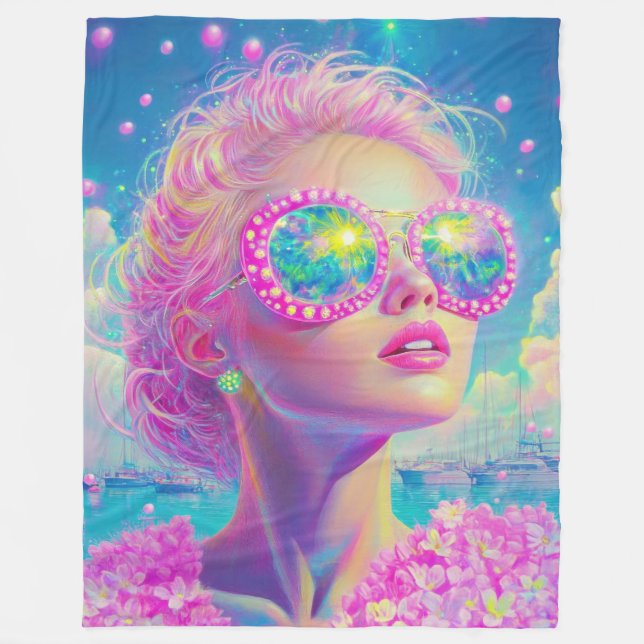 Cobertor De Velo Mulher Neon Glamorosa com Óculos Espumantes (Frente)