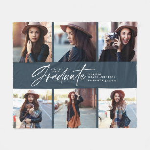 Cobertor De Velo Multi photo modern navy blue script graduation