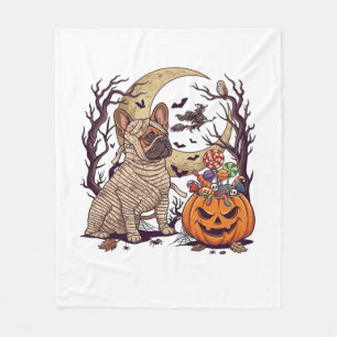 Cobertor De Velo Múmia de Halloween Bulldogue Francês Abóbora Doce