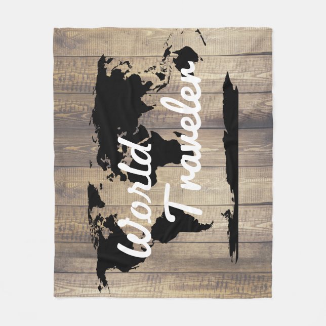 Cobertor De Velo Mundo Negro Viajante Map Madeira leve (Frente)