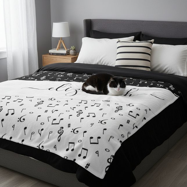 Cobertor De Velo Musical personalizado preto e branco (Criador carregado)