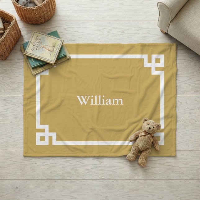 Cobertor De Velo Mustard Yellow and White Greek Key Monogram (Criador carregado)
