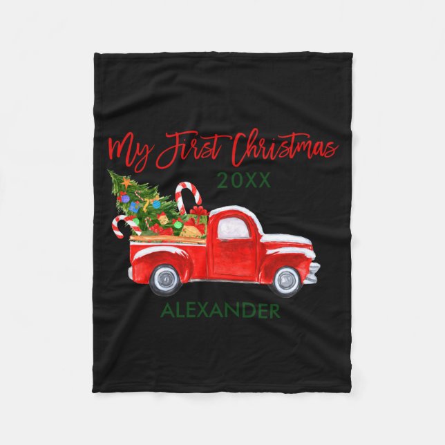 Cobertor De Velo My First Christmas Truck Candy Canes Green Red Bab (Frente)