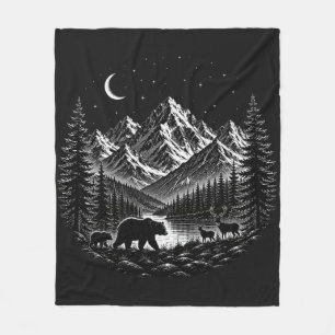 Cobertor De Velo Mystic Mountain Wilderness Night Estilo Linocut