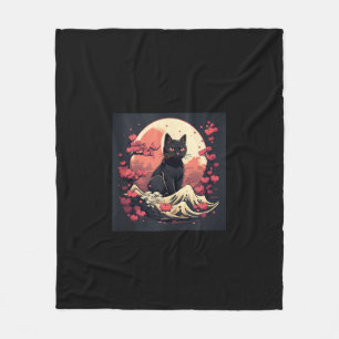 Cobertor De Velo Mystical Sakura Night_ Black Cat com lua cheia