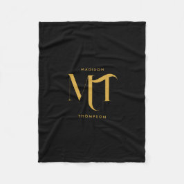 Cobertor De Velo Na moda preto e Dourado Monograma - Letras iniciai