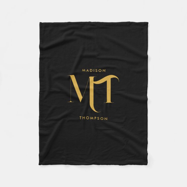 Cobertor De Velo Na moda preto e Dourado Monograma - Letras iniciai (Frente)