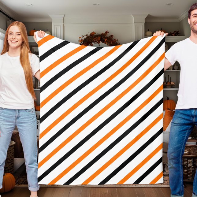 Cobertor De Velo Na moda Preto E Laranja De Outono Bandido (Stylish Black And Orange Striped Autumn Halloween Fleece Blanket)