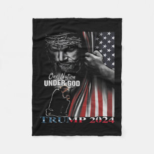 Cobertor De Velo Nação Sob Deus Trump 2024 God American Flag 1