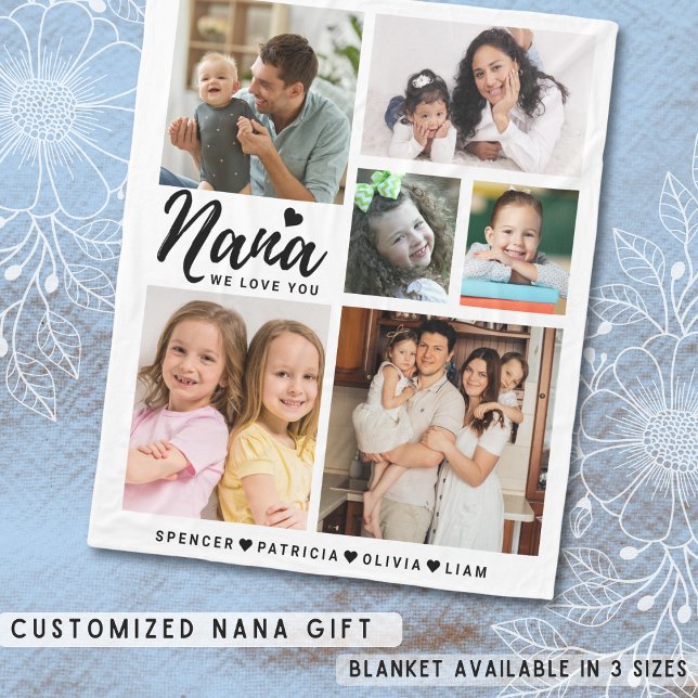 Cobertor De Velo Nana Amo-Te Netos Colagem Fotográfica (Nana We Love You Grandkids Names Photo Collage Fleece Blanket

)