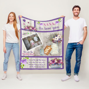 Cobertor De Velo Nana I Love You Photo Floral Texto do Script de