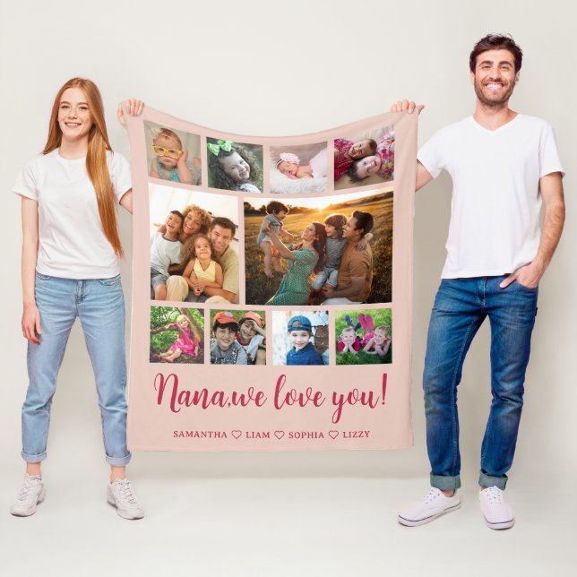 Cobertor De Velo Nana We Love You Netos 10 Photo Collage Pink (In Situ)