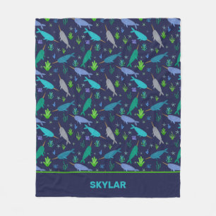 Cobertor De Velo Narvais De Cores Aquáticas Sob O Mar Dourado