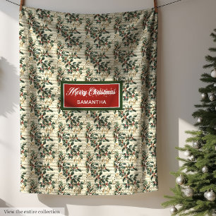 Cobertor De Velo Natais vintages Carols Holly Berry Nome Personaliz