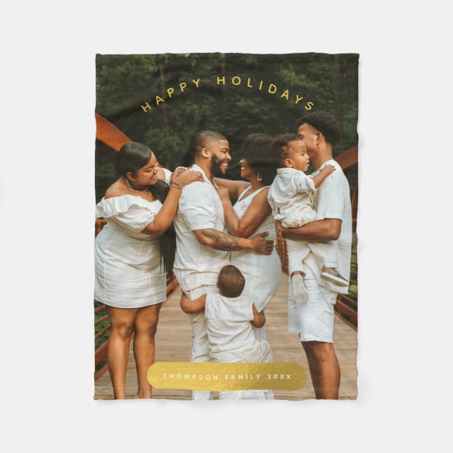 Cobertor De Velo Natal da família de fotos personalizada do ouro (Frente)