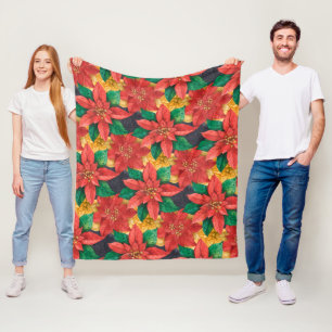 Cobertor De Velo Natal de Poinsettias Vermelhas e Douradas