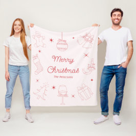 Cobertor De Velo Natal Fofo Divertido Rosa Vermelho Desenhado à Mão