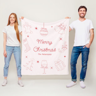 Cobertor De Velo Natal Fofo Divertido Rosa Vermelho Desenhado à Mão
