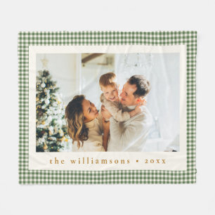 Cobertor De Velo Natal Foto Personalizada Xadrez Ginga Verde Fofo