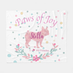 Cobertor De Velo Natal Rosa Pastel - Bulldog Francês Personalizado