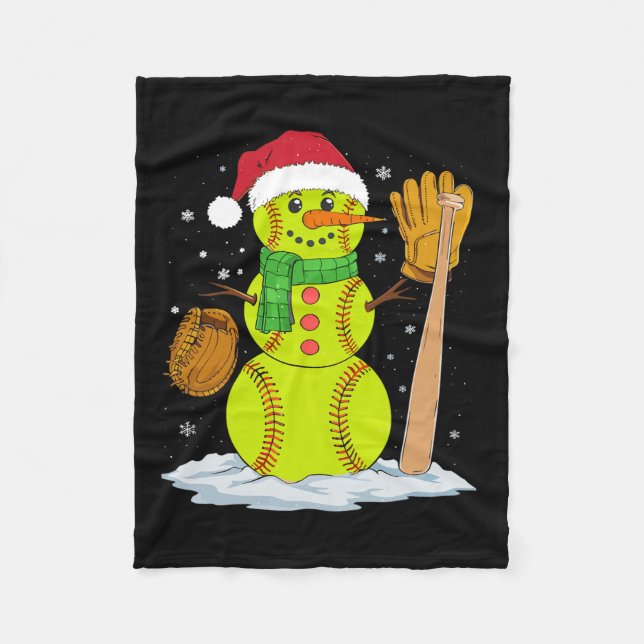 Cobertor De Velo Natal Snowman Softball Pitcher Rapazes Crianças (Frente)