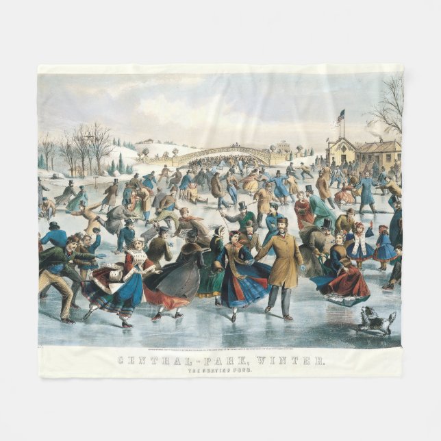 Cobertor De Velo Natal Vitoriano Central Park Currier & Ives (Frente (Horizontal))