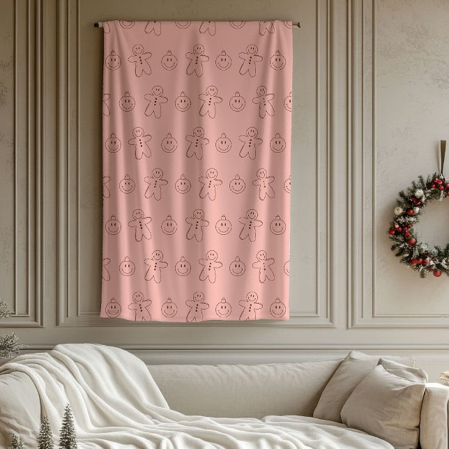 Cobertor De Velo Natalina Groovy Retro Pastel Rosa Borgonha 70º (Groovy Christmas Retro Pastel Pink Burgundy 70th Fleece Blanket)
