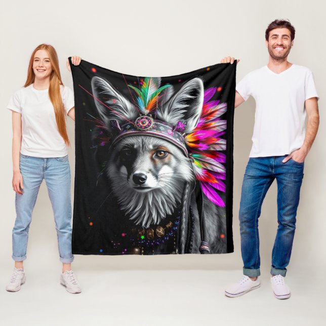 Cobertor De Velo Native American Fox art (In Situ)