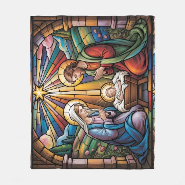 Cobertor De Velo Nativity Stained Glass Art – Holy Family Christmas (Frente)