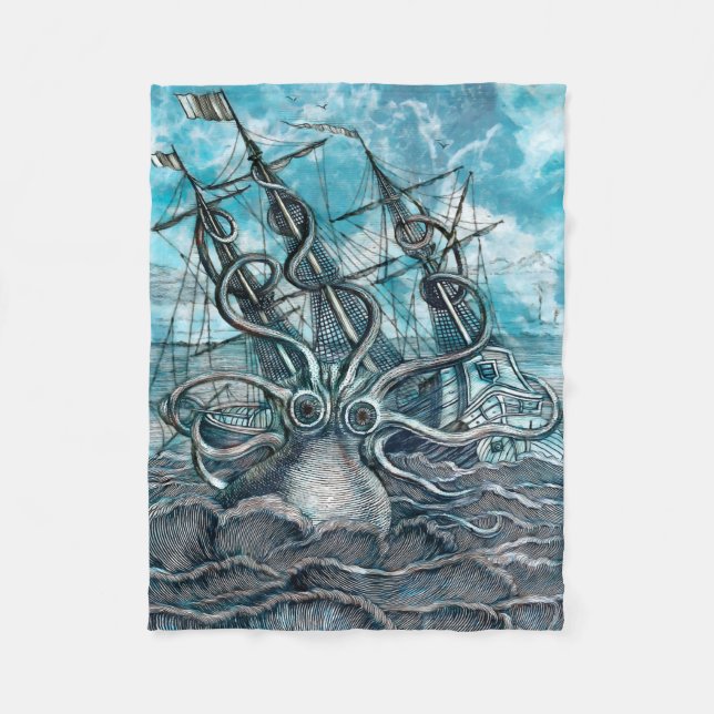 Cobertor De Velo Navio gigante Octopus Blue Sea Monster (Frente)