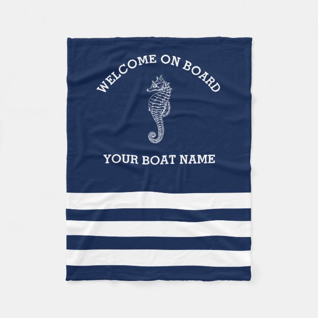 Cobertor De Velo Navy e Listra Branca Personalizado | Nome do Barco (Frente)