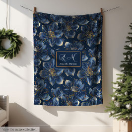 Cobertor De Velo Navy Gold Floral Blanket Chic Personalized Gift