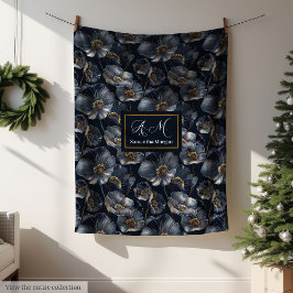Cobertor De Velo Navy Gold Floral Throw Elegant Monogram Blanket