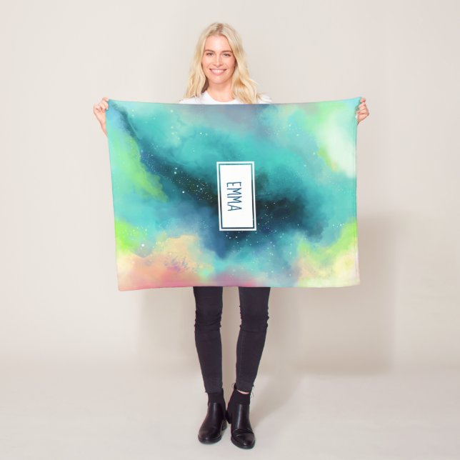 Cobertor De Velo Nebulosa do Espaço Verde Moderno e Vermelho (In Situ)