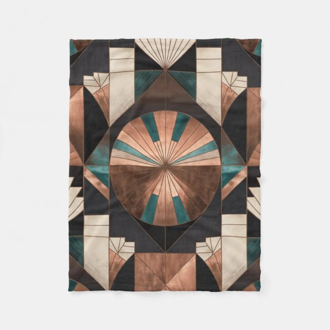 Cobertor De Velo Neo Art Deco Geometric Teal Copper Gold Sunburst (Frente)