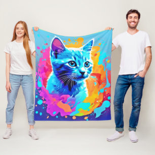 Cobertor De Velo Neon Cat Azul no Splatter