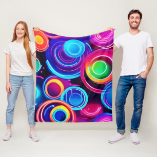 Cobertor De Velo Neon Circles Abstrato Art