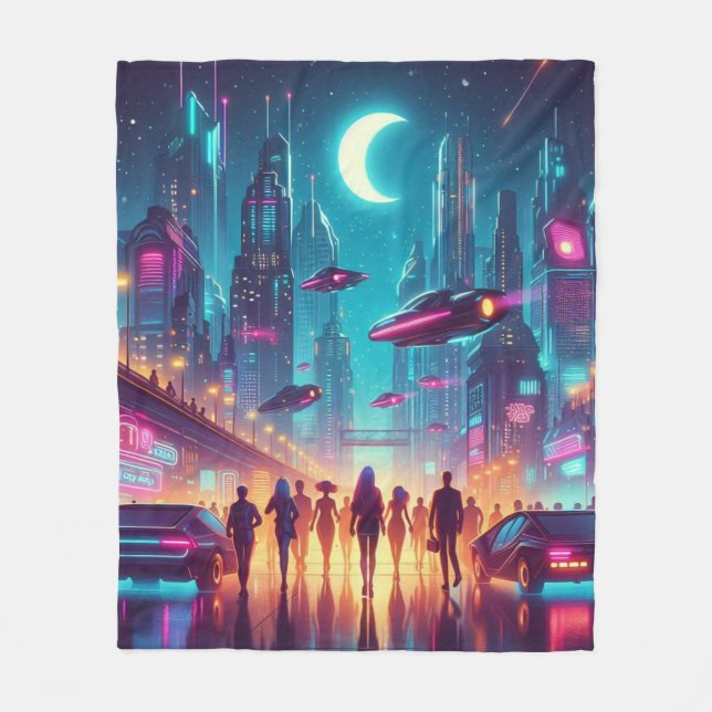 Cobertor De Velo Neon Cityscape (Frente)