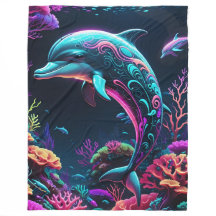 Neon Dolphin Fleece Blanket