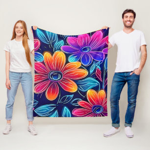 Cobertor De Velo Neon Flowers Bloom Bright