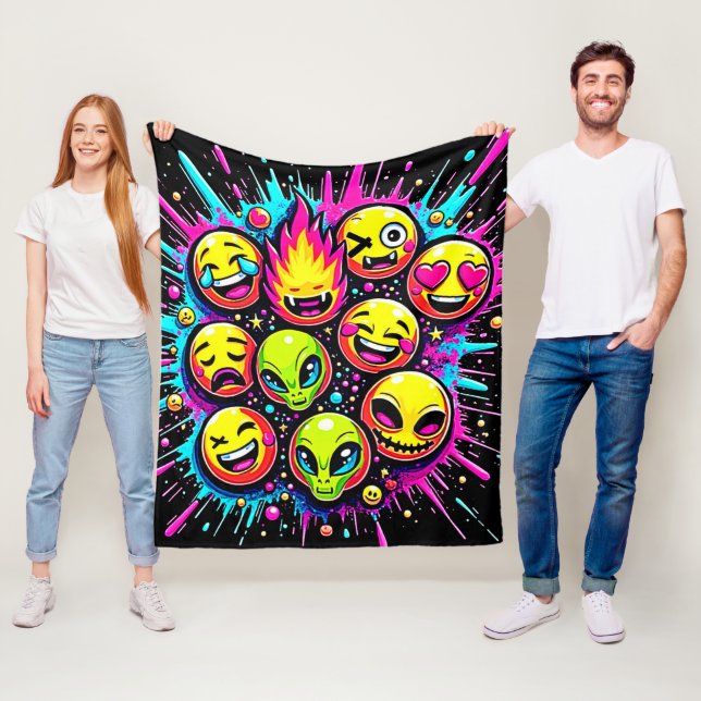 Cobertor De Velo Neon Funky Emoji Mix (In Situ)