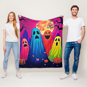Cobertor De Velo Neon Ghosts Halloween Party Design