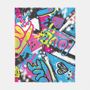 Cobertor De Velo Neon Hearts: Grunge Girl Pattern