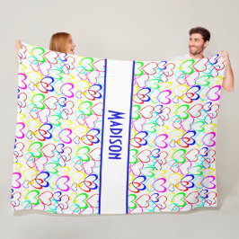 Cobertor De Velo Néon Hearts on White, Personalizado