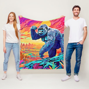 Cobertor De Velo Neon Jungle Gorilla Urban Fantasy