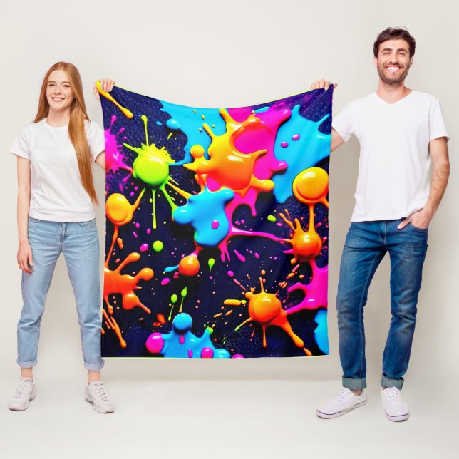 Cobertor De Velo Neon Paint Splatter Abstrato Art (In Situ)