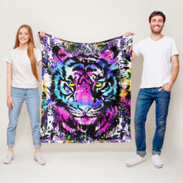 Cobertor De Velo Neon Pink Tiger Head Retrato Fleece Blanket